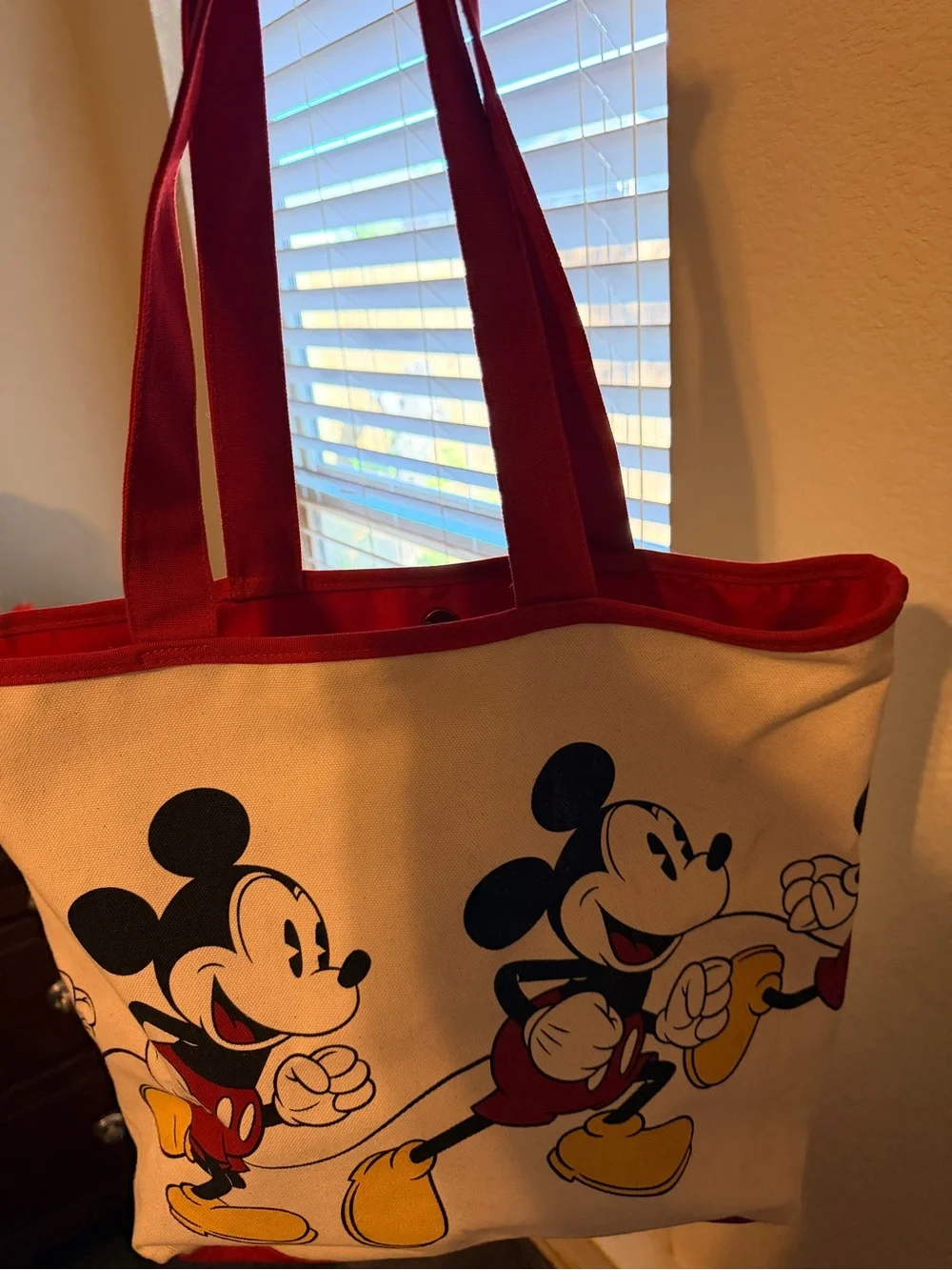 Disney Cream Canvas Tote with Red Trim and Yellow Accents